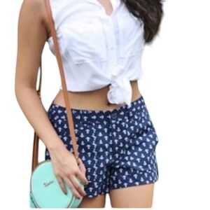 🔵 SALE 3/$25 GAP ANCHOR NAUTICAL PRINT NAVY WHITE LINEN COTTON CLASSIC SHORTS